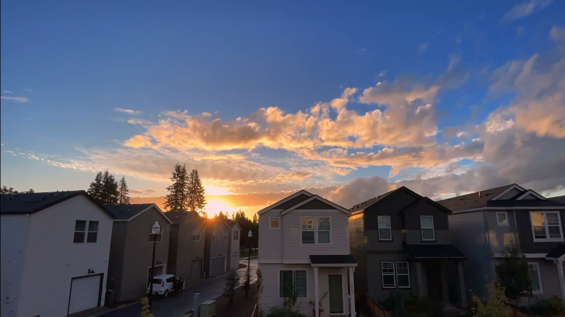 Sunset over new construction homes in Portland, Oregon